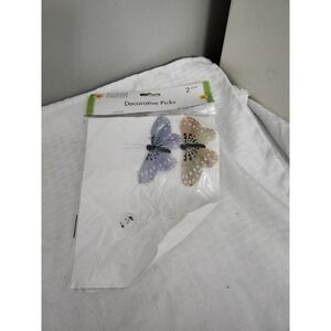 Floral Garden Butterfly Decorative Picks 2 Count Feather Wings Lavender Tan